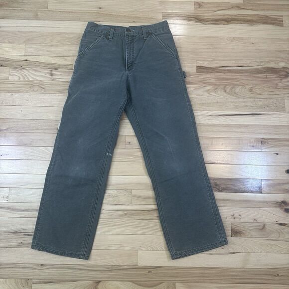 Vintage 90s Union Made in USA Carhartt Faded Green Carpenter Pants Flannel Lined - Picture 1 of 7
